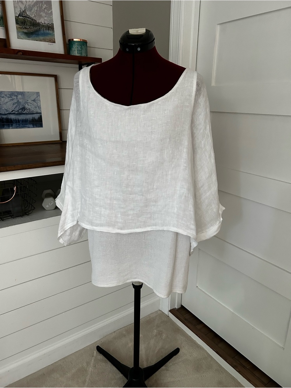 100% Linen Women's White Layered Tunic Top